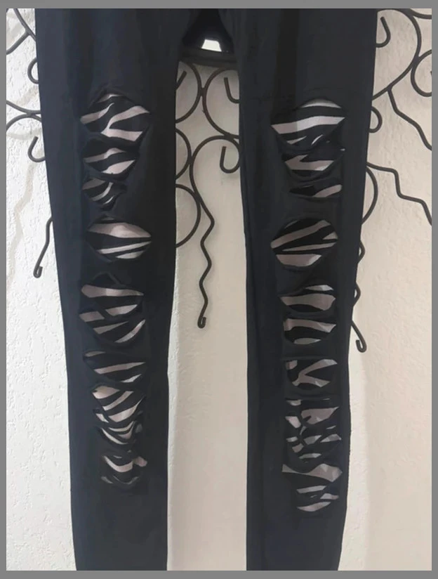 Legging Style Rock Noir Effet Lacéré & Déchiré Taille Unique – photo 2